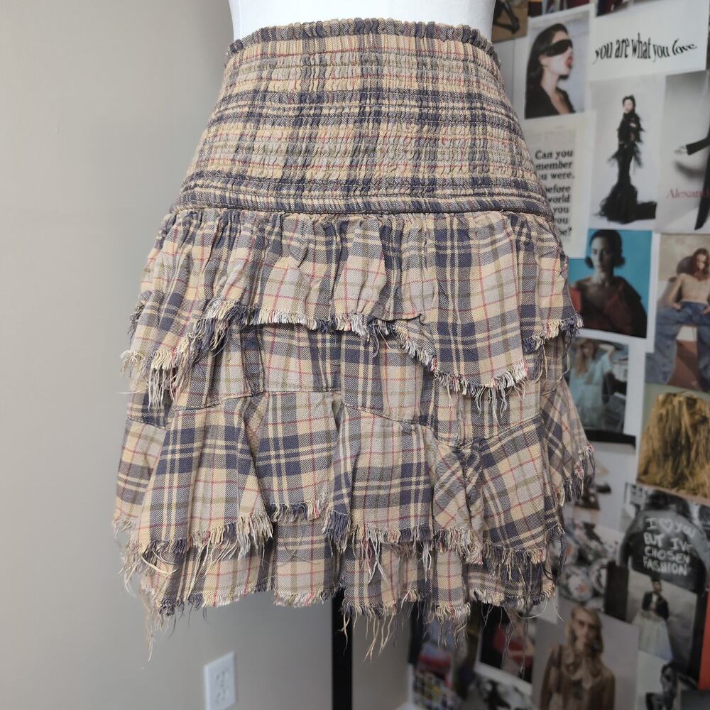 Plaid Smocked Tiered Ruffle Mini Skirt